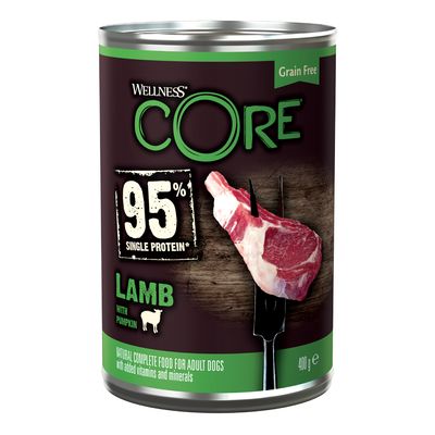Wellness Core Adult 95% Enkelvoudig Eiwit Lam & Pompoen Natvoer voor Honden