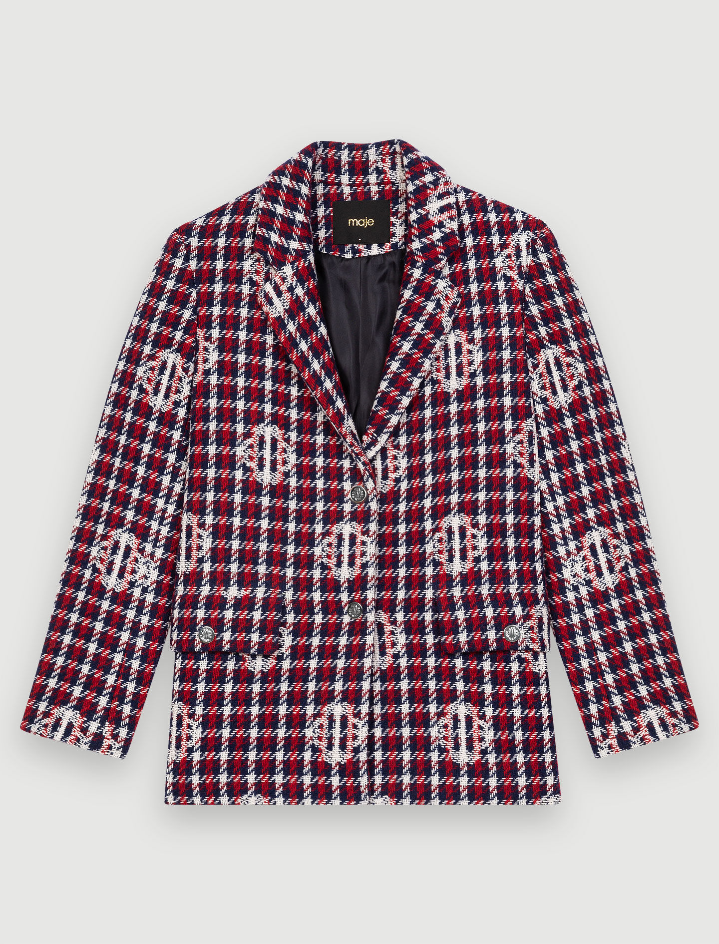Jachetă Clover jacquard în carouri - Bleumarin/Roșu