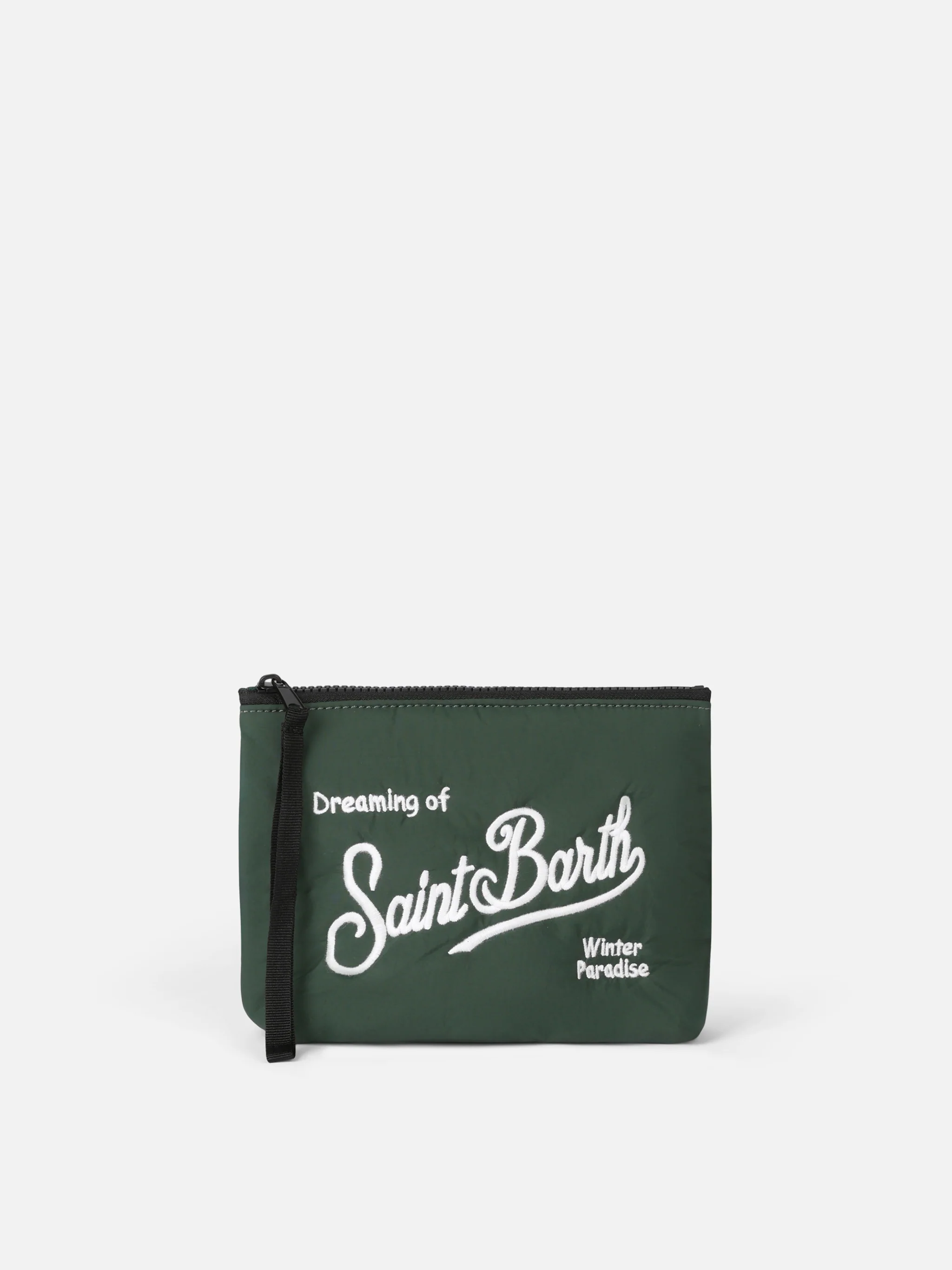 Pochette imbottita verde Aline con ricamo logo