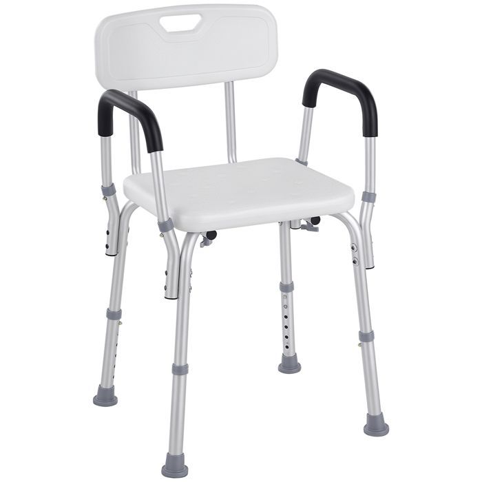 Chaise de douche - HOMCOM - hauteur réglable pieds antidérapants dossier accoudoirs amovibles - alu HDPE - blanc