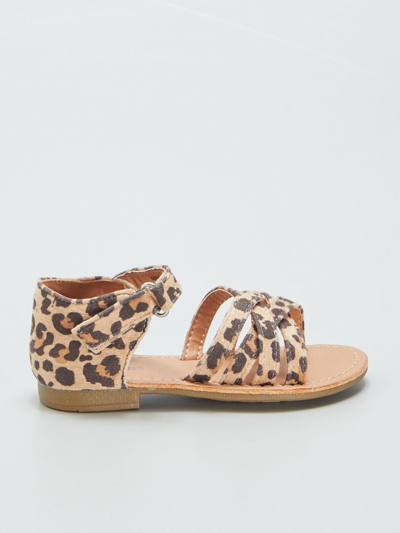Sandalen met luipaardprint en gekruiste bandjes - BRUIN