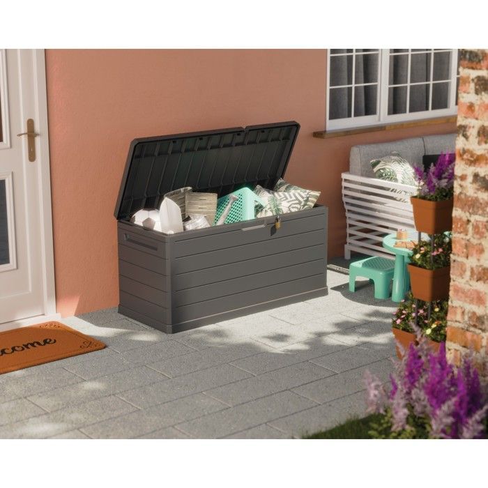 350L Outdoor Storage Box - Grey Garden Storage Box 118.5x52x57cm - Carrying Handles - Water Resistant ArtPlast