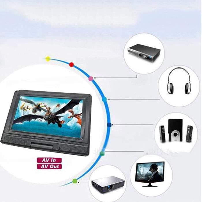 9.8 Inch Portable DVD Player, EVD Mobile HD Player with 270° Rotating Screen, Intelligent Power-Off, Memory Function, and TV-FM-US