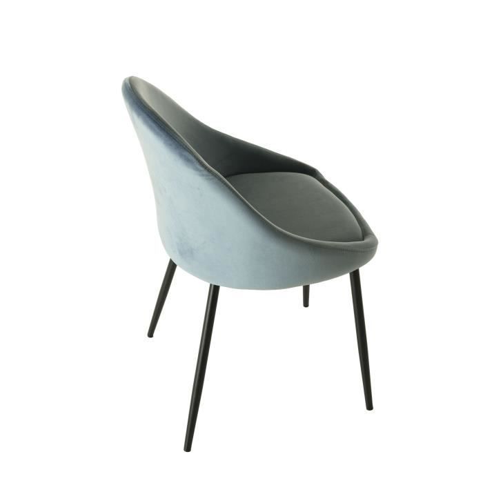MACABANE AUGUSTIN - Lot de 2 chaises velours bleu pieds métal noir