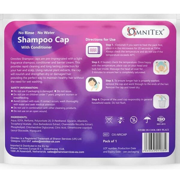 Omnitex Premium Shampoo Cap zonder uitspoelen, geschikt voor de magnetron - 5 stuks