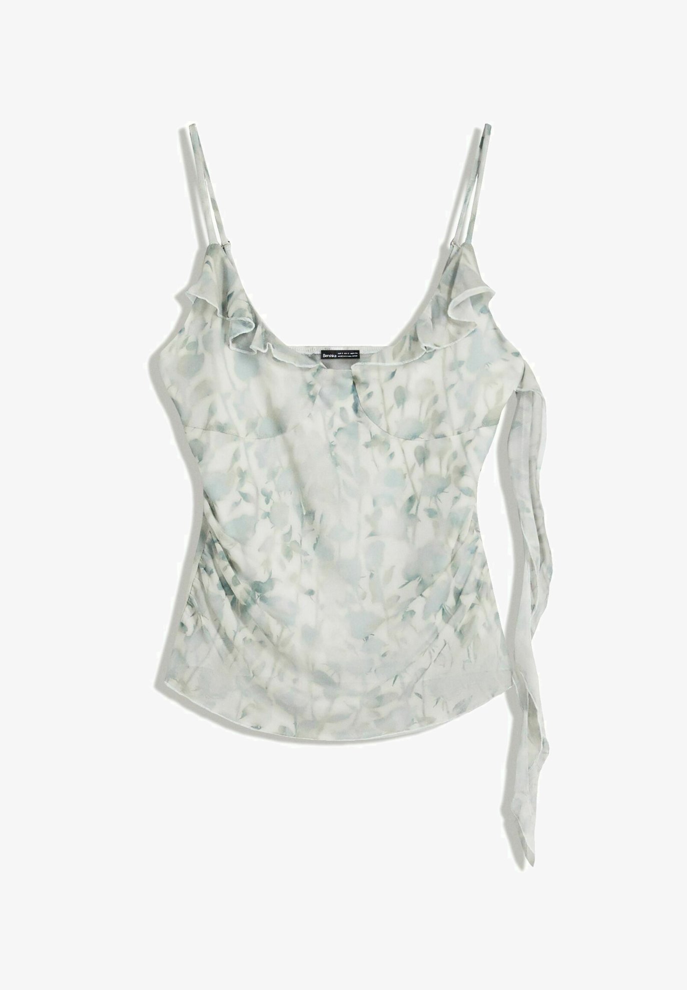 Top Bershka com tule estampado e babados - multicolorido