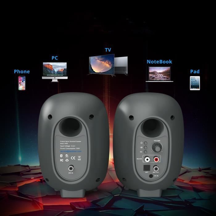 Enceinte PC 2x50W HiFi Haut-parleurs Actifs Bluetooth 5.0 Basse Paire d'enceintes pour TV/PC/Téléphone/Pad avec Télécommande Noir