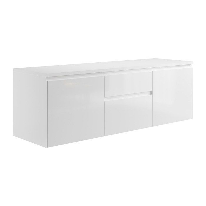 Meuble de salle de bain suspendu avec double vasque et miroirs - Blanc - 150 cm - JIMENA II