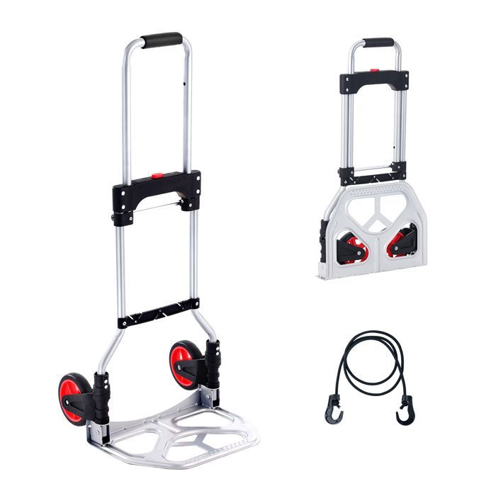 Carretilla plegable Duoku - Capacidad de carga de 80 kg - Carro portátil de aluminio - Carro convertible con asa telescópica