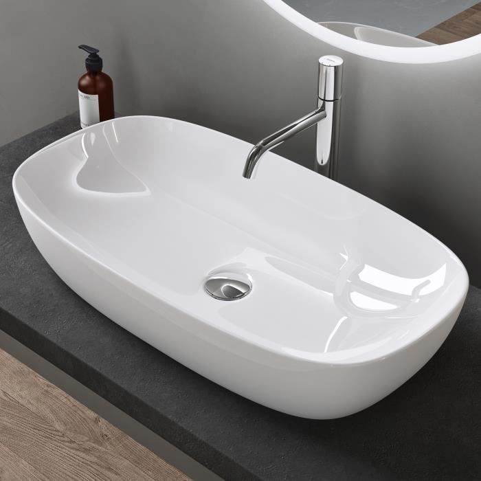 Lavabo de encimera ovalado de cerámica blanca doporro con revestimiento NANO Easy Clean Brüssel104 70x37x13,5 cm