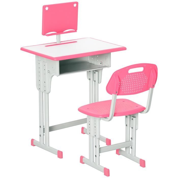 HOMCOM children's desk and chair with reading stand, storage compartment, hook and pen holder - adjustable height - 60 x 45 x 90-102 cm