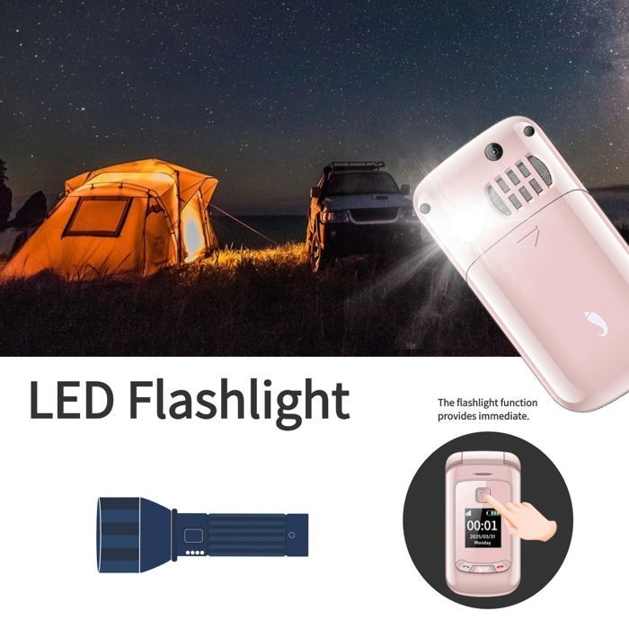 G660 Seniorenhandy für ältere Menschen, Dual-LCD-Bildschirm mit großen Tasten | SOS-Taste – Rosa