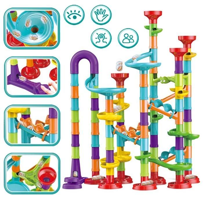 Pista de canicas colorida de 142 piezas, juego educativo STEM con canicas. Regalo de Navidad/cumpleaños para niños/niñas – idea para rellenar el calcetín navideño.