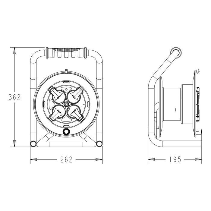 PRO construction site cable reel 3G2.5 25m IP44 fixed plate (anti-twist) - H07RN-F cable - 4 x 16A sockets - 2-year warranty