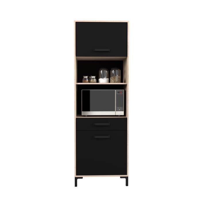 Aparador de cocina FACTORY de 60 cm - 2 puertas - Ancho 60 x Profundidad 43 x Alto 185 cm - Roble y negro - EKIPA
