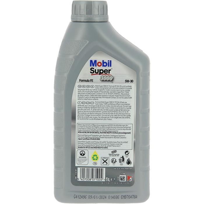 Huile moteur 5W-30 Synthétique - MOBIL - Super 3000 - Formula-XE -bidon 1L -  haute performance anti-pollution