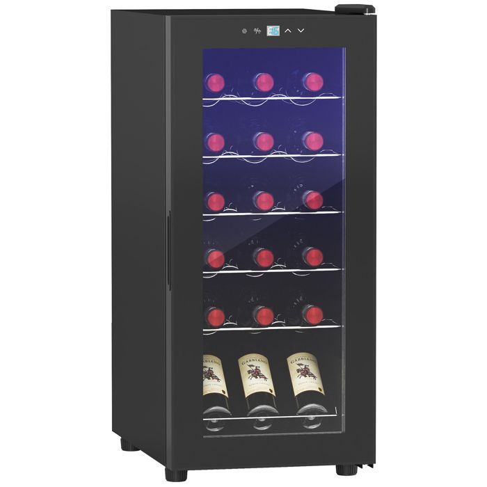 Cave à vin - HOMCOM - 18 bouteilles 50L haute performance température réglable 5-18° lumière LED - noir