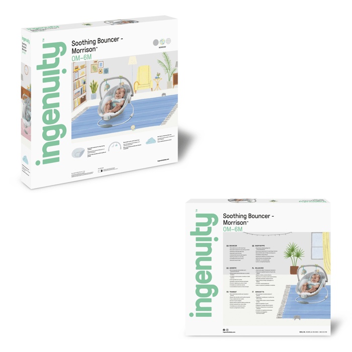 Sdraietta per neonati INGENUITY - Morrison - Arco con giochi interattivi rimovibili, 8 melodie, vibrazioni rilassanti, regalo per neonati