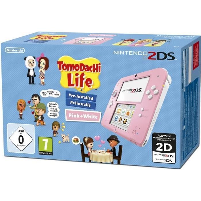 Console Nintendo 2DS • Rosa e Branco + Tomodachi Life (Pré-instalado)