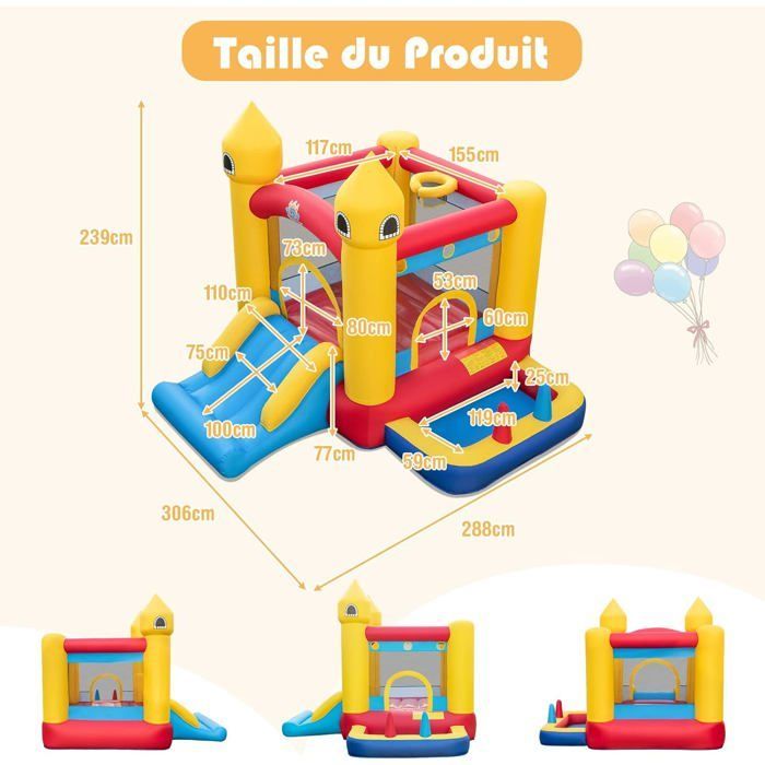 Castillo hinchable COSTWAY 6 en 1 para niños con soplador de 480 W, piscina de bolas, canasta de baloncesto, tobogán y 50 bolas para fiestas, a partir de 3 años.
