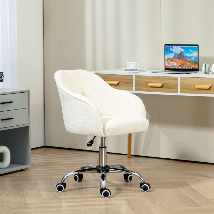 Silla de oficina - HOMCOM - altura regulable, asiento y respaldo acolchados, giro de 360° - Peluche de osito de peluche - 56 x 61 x 86 cm - color crema