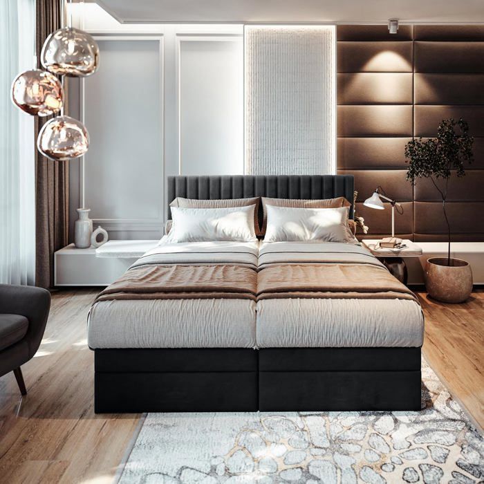 Letto matrimoniale ADÈLE - materasso e base elettrica regolabile - 180x200 cm - velluto nero