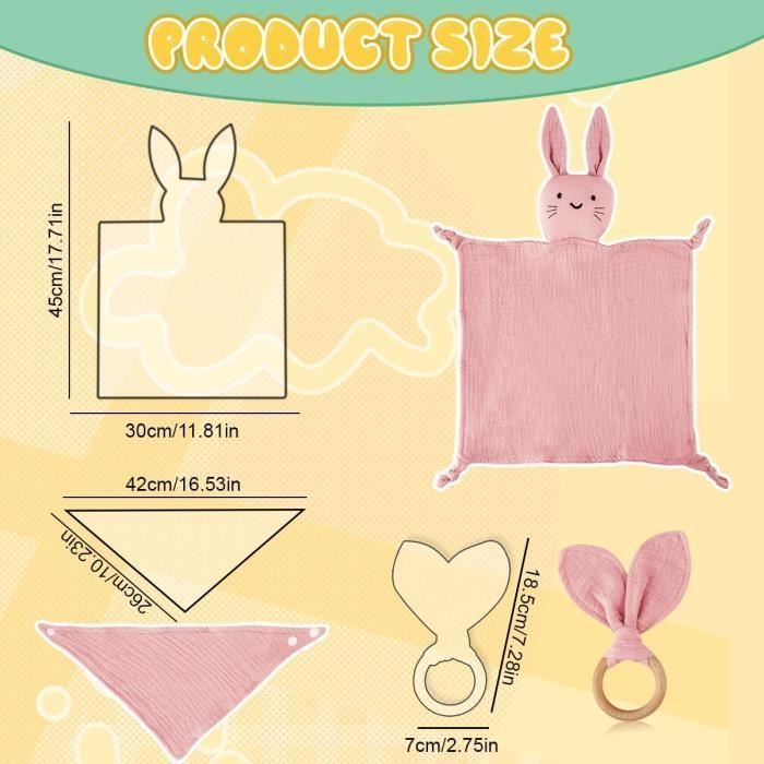 Baby Gift Set, Teething Set and Bib for Boys and Girls with Baby Plush Toy, Baby Shower Gift Set (Pink)