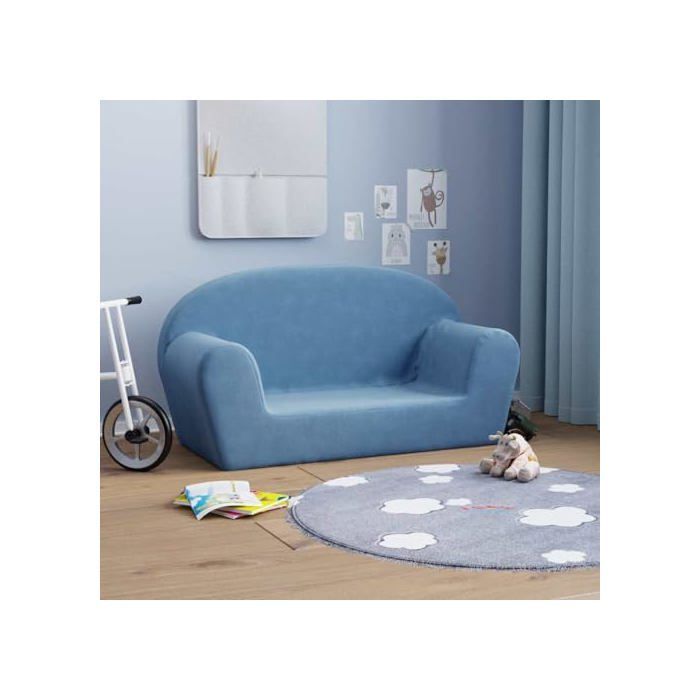 2-seater children's sofa - vidaXL - Blue - Soft plush - Removable cover - Thick foam