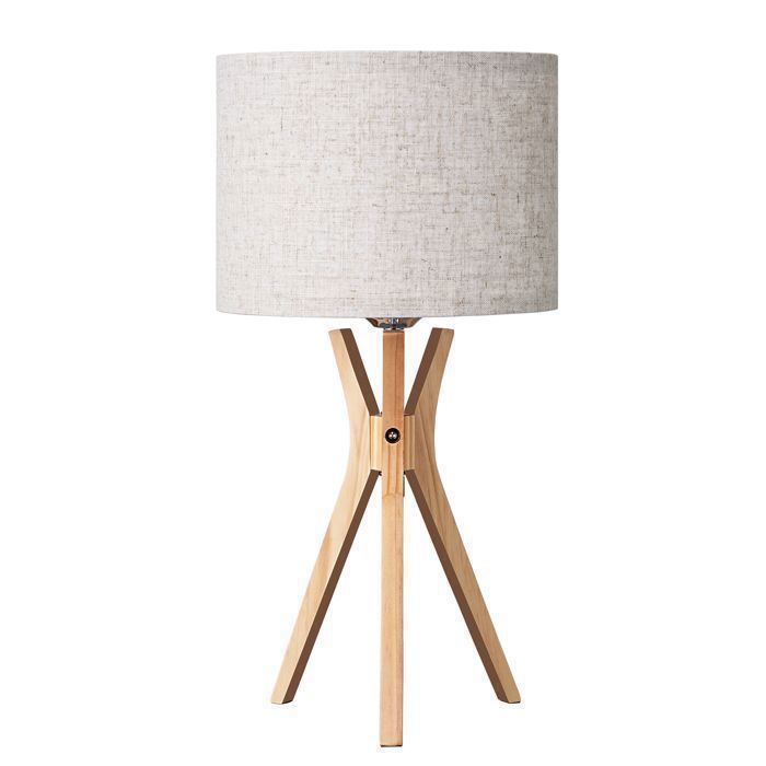 Luminária de mesa tripé EDISHINE com lâmpada LED E27, luminária de mesa moderna com 46 cm de altura, madeira e linho bege.