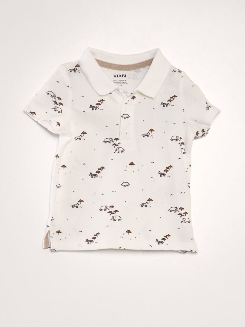 Bedrukt katoenen piqué poloshirt - WIT