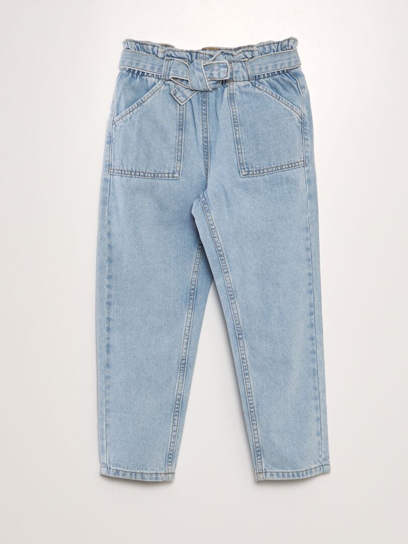 Jeans met elastische tailleband en mom fit-model - BLAUW