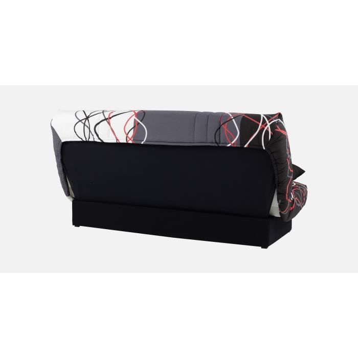 Divano letto a 3 posti con meccanismo click-clack - Tessuto con stampa graffiti rossa e nera - L 190 x P 92 cm - DREAM - Stile contemporaneo