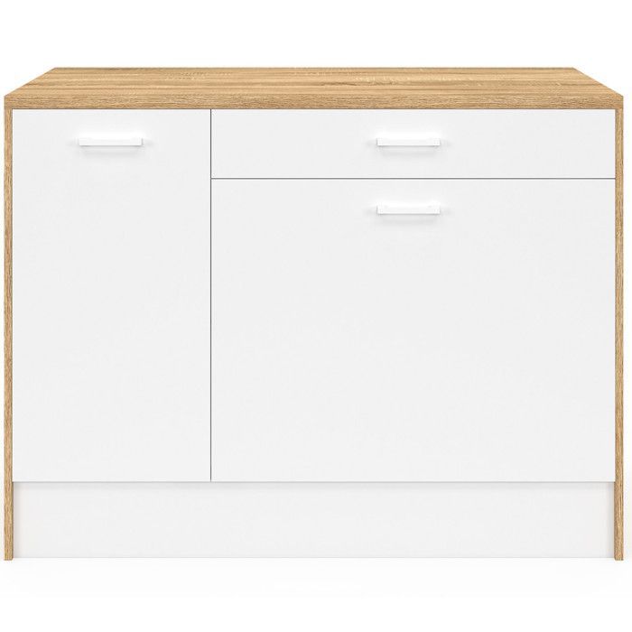 Isla central IDMARKET LIO con máxima capacidad de almacenamiento, madera y blanco.