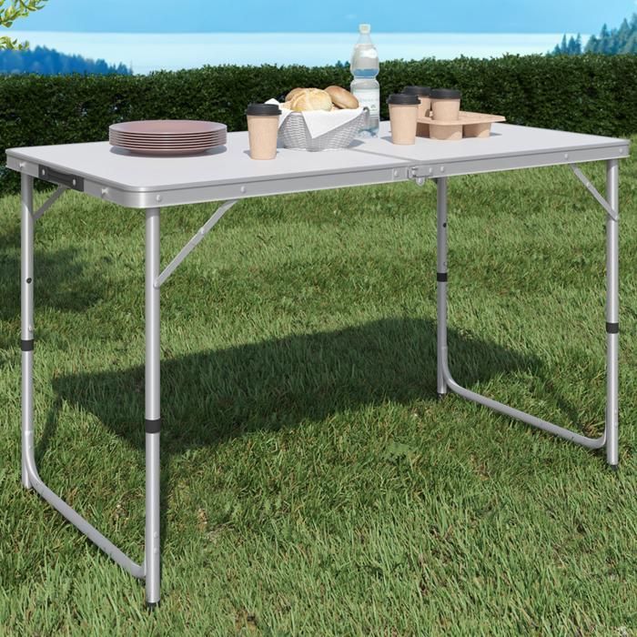 Mesa de camping plegable IDMARKET, altura regulable, 120 cm
