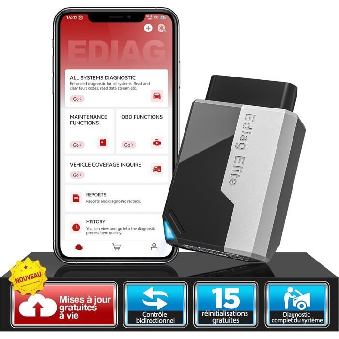 KINGBOLEN Ediag Elite OBD2 Diagnostic Tool (French), Car Diagnostic Scanner with Active Test