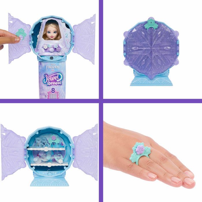 Poupée Jewel Reveal Elsa, La Reine des Neiges, accessoires avec 8 surprises, 1 boîte à bijoux en forme de flocon de neige, 1 bague p