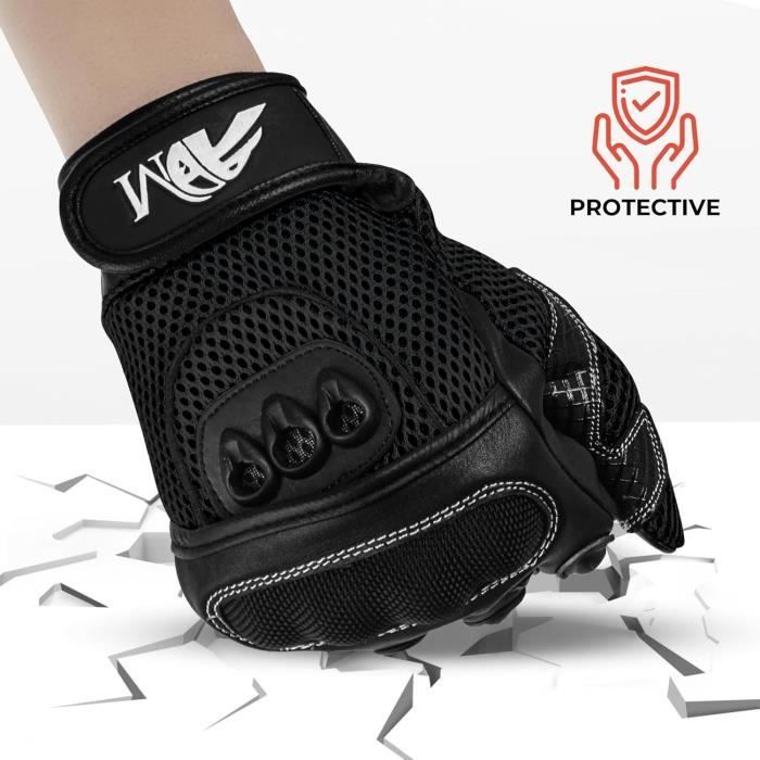 ADM CE Approved Leather Motorcycle/Scooter Gloves + Biker Logo - Soft & Breathable - Black