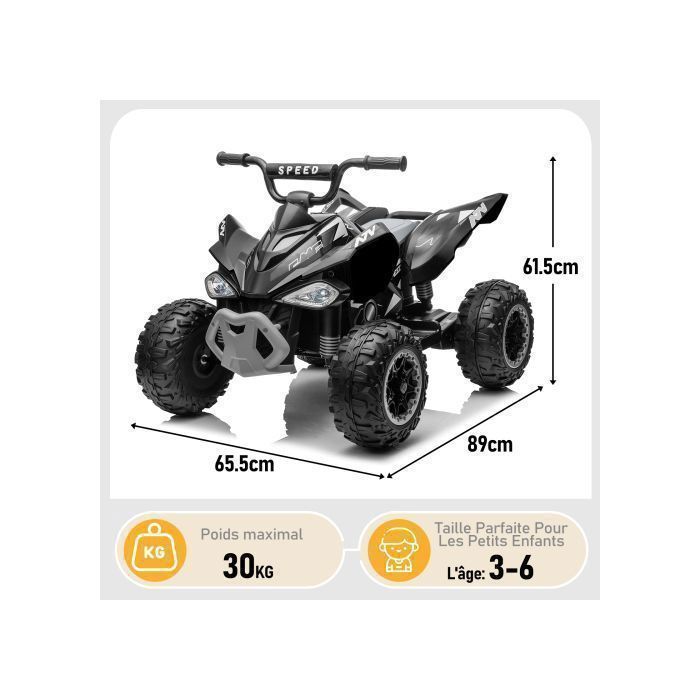 Buggy eléctrico LALAHO de 12 V y 7 Ah para niños de 3 a 6 años - Velocidad máxima de 4,5 km/h, color negro.