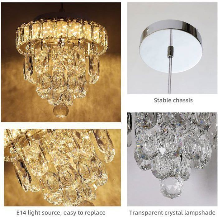 Lampadario mini in cristallo Ganeed, lampadario a incasso a LED dimmerabile con telecomando per corridoio (18W/3000-6500K, cromato)