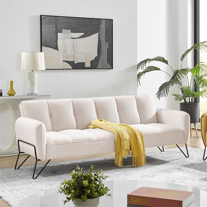 VINTEX 3-seater click-clack sofa bed in beige microfiber