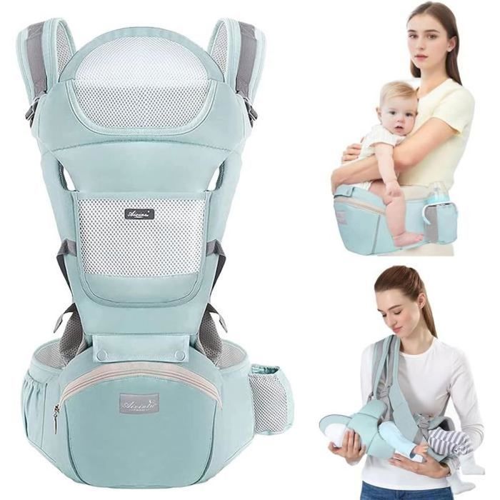 Portabebés multifuncional 6 en 1 para senderismo con asiento ergonómico ajustable para bebés y niños de 3 a 36 meses, color verde.