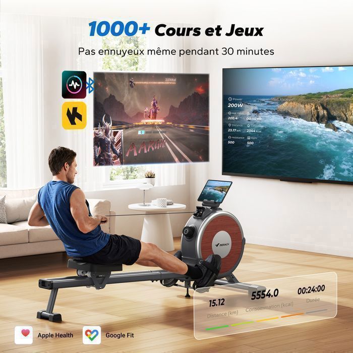 Indoor Rowing Machine – MERACH – 16 Levels of Magnetic Resistance – Max 160 kg – LCD Screen – Kinomap Compatible – Dark Grey