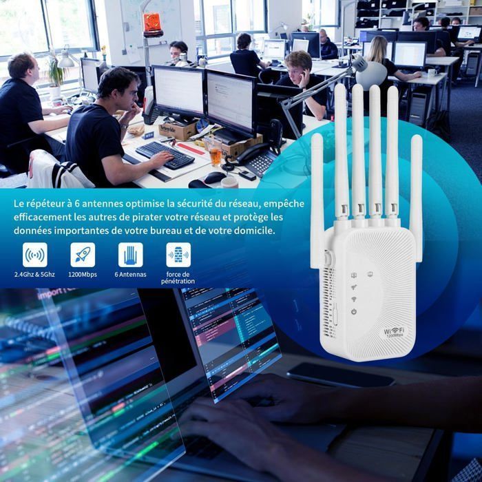 Repeteur Wifi,Amplificateur Wifi,Repeteur Wifi Puissant Avec 6 Antennes Puissantes,Port Ethernet Gigabit,Compatible Avec Les  Label