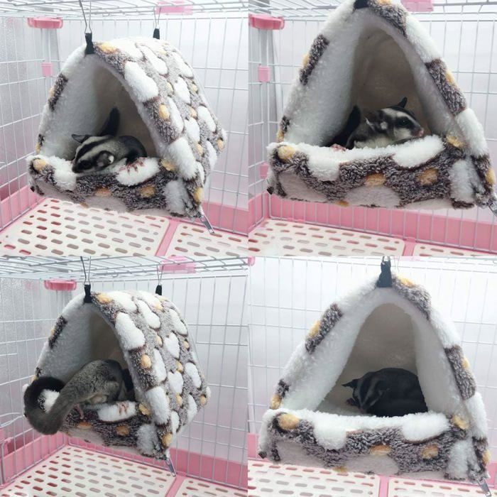 Hamaca tipo casita de peluche para roedores - XVX - Para hámsteres, cobayas y conejos - Cama tipo cabaña suave y lavable - Accesorio pequeño para jaula