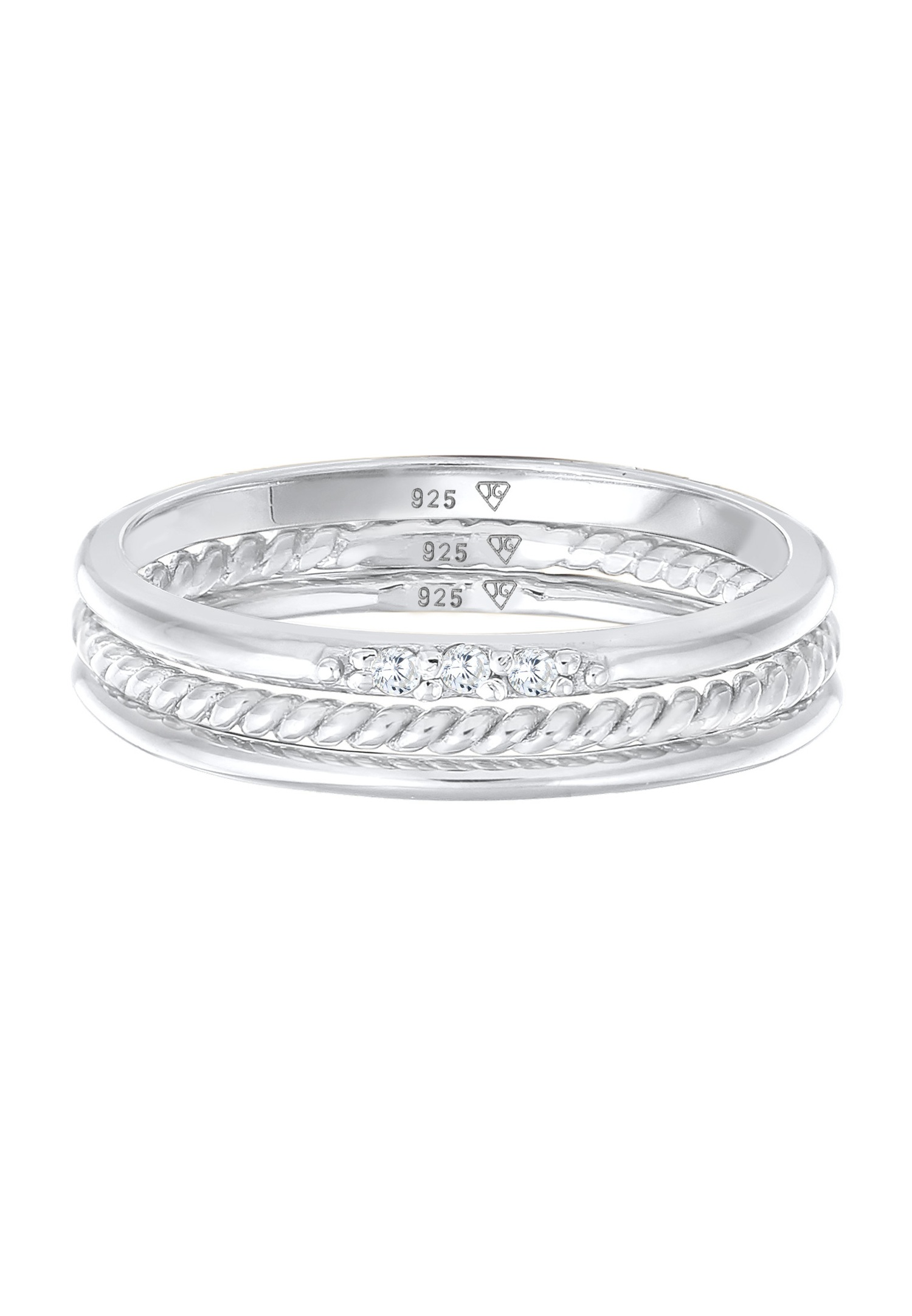 Elli Femmes Empilement Basique Set de 3 avec Cristaux de Zirconium en Argent Sterling 925