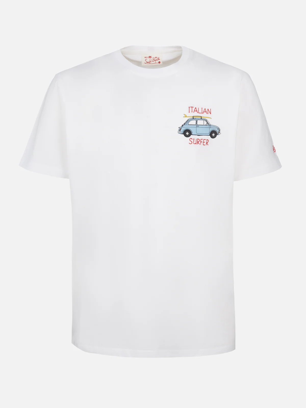 Heren katoenen T-shirt met opdruk en Fiat 500-borduurwerk | FIAT