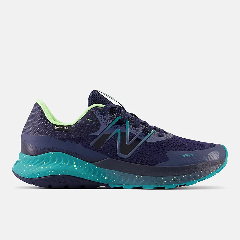 DynaSoft NITREL v5 GTX Damenschuhe – Naturindigo mit elektrischem Türkis und gebleichtem Limettenglanz