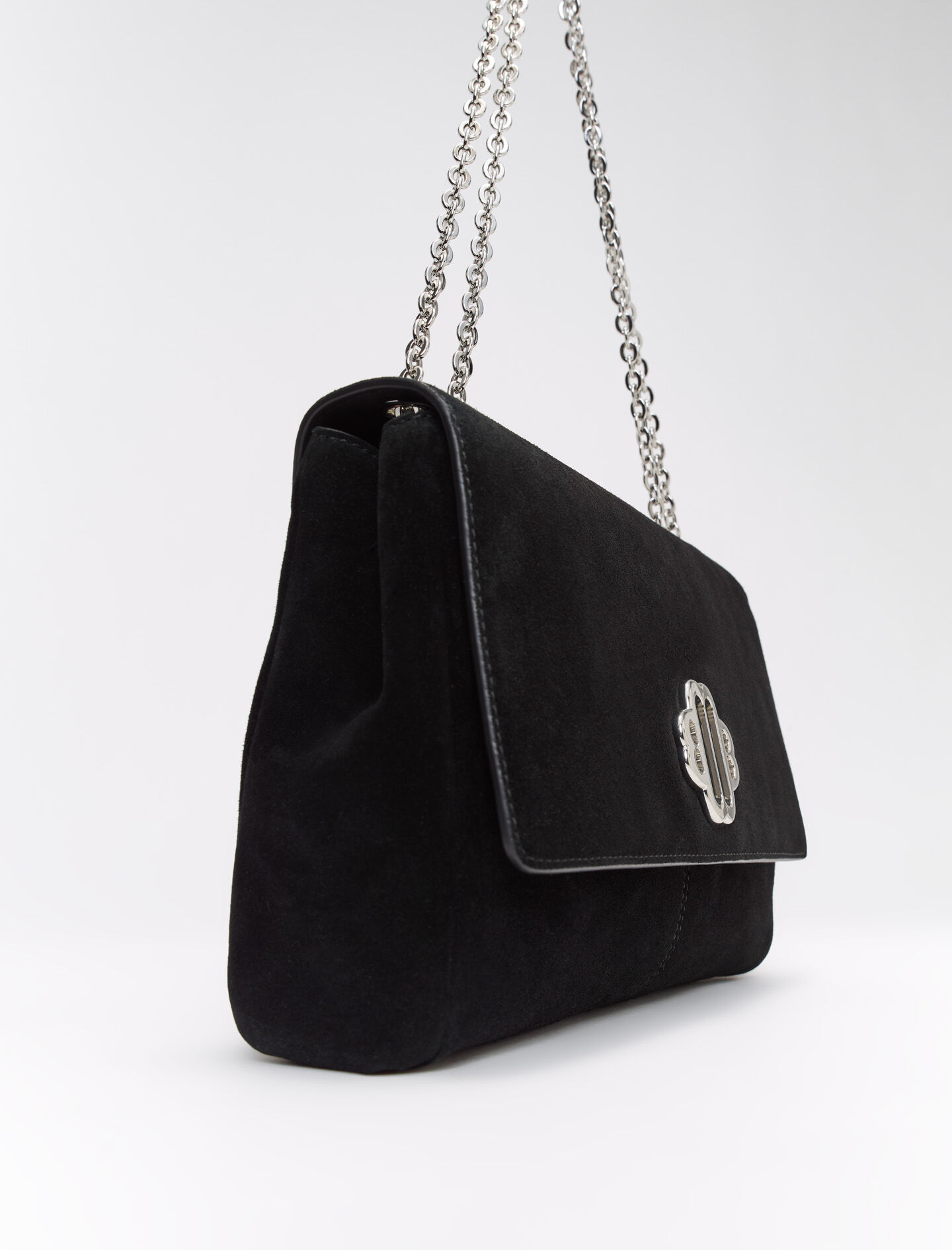 Suède schoudertas met ketting - Zwart