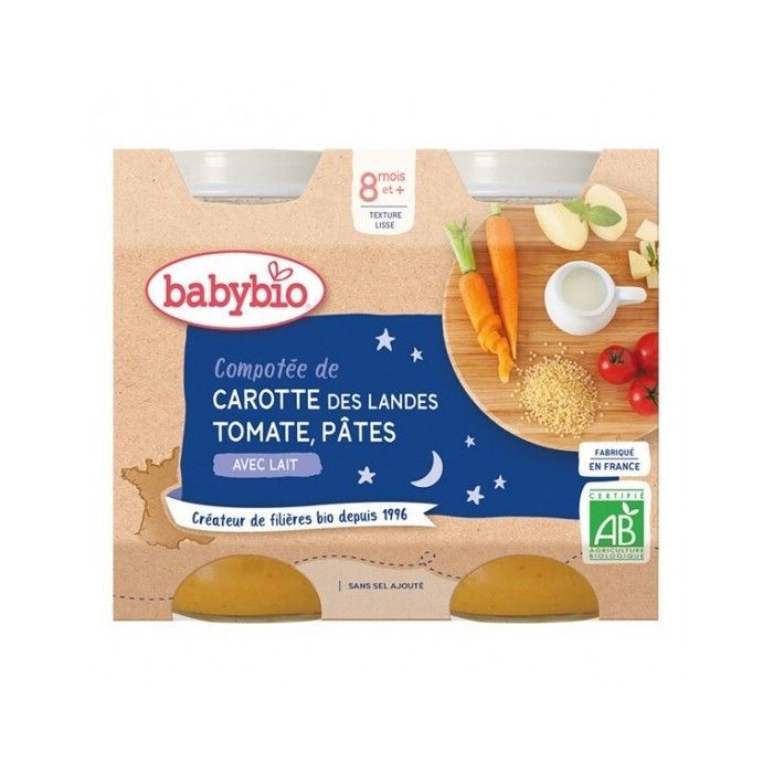Composta di carote e pomodori Babybio con pasta, dagli 8 mesi, 2 x 200 g