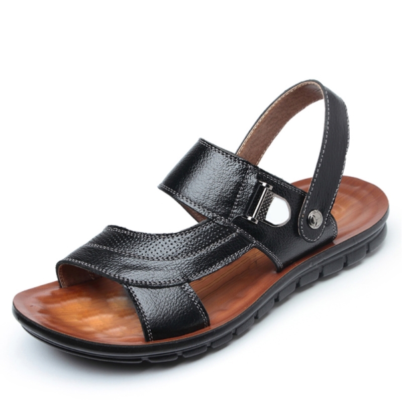 Sandales de marque pour hommes, chaussures de plage en cuir véritable, sandales décontractées en cuir à semelle épaisse antidérapante pour l'été